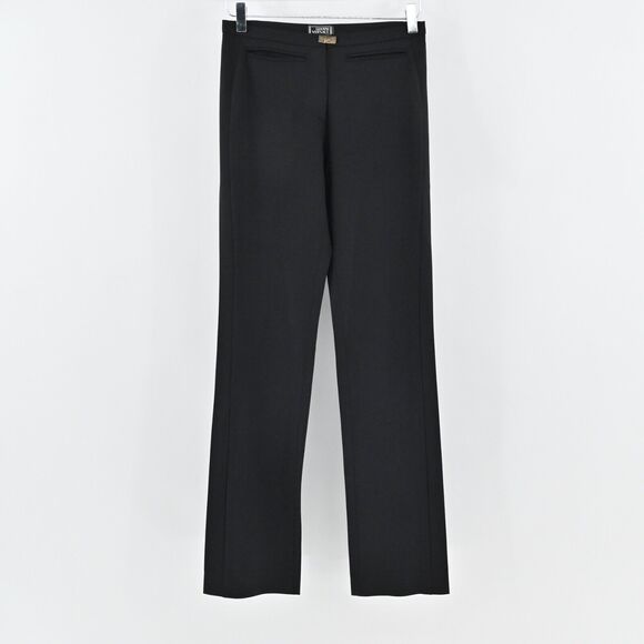 Vtg GIANNI VERSACE Pants Womens Sz 6 Black Wool Blend Mid Rise Straight Leg 80s - Picture 1 of 12